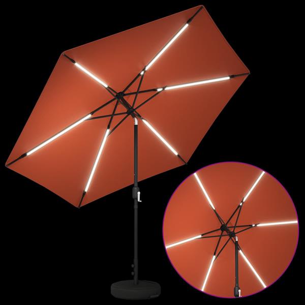 Grote foto vidaxl tuinparasol met led lampen en voet 300 x 300 cm polyester tuin en terras overige tuin en terras