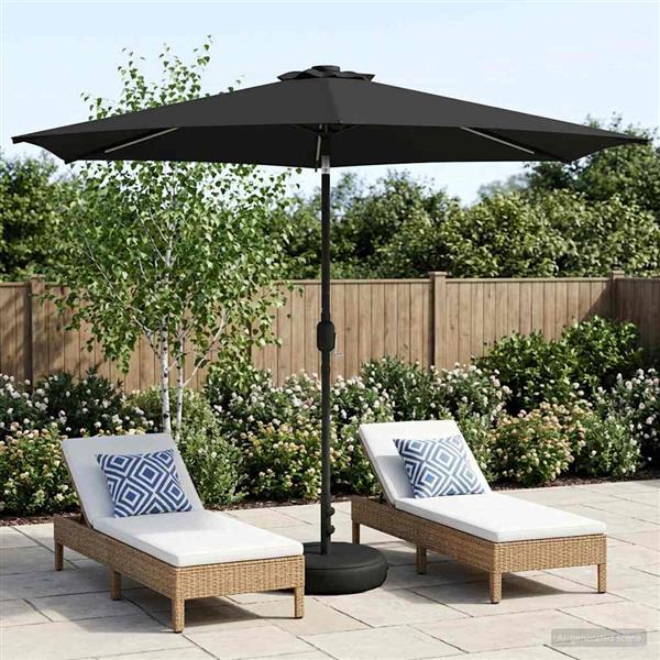 Grote foto vidaxl tuinparasol met led lampen en voet 300 x 300 cm polyester tuin en terras overige tuin en terras