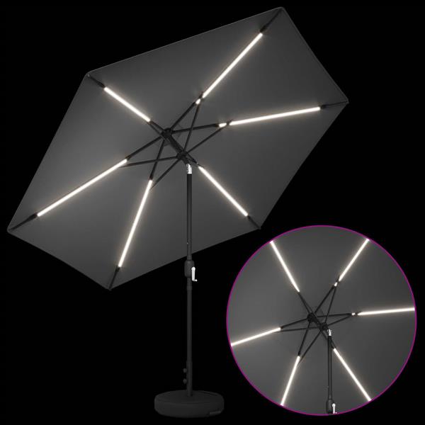 Grote foto vidaxl tuinparasol met led lampen en voet 300 x 300 cm polyester tuin en terras overige tuin en terras