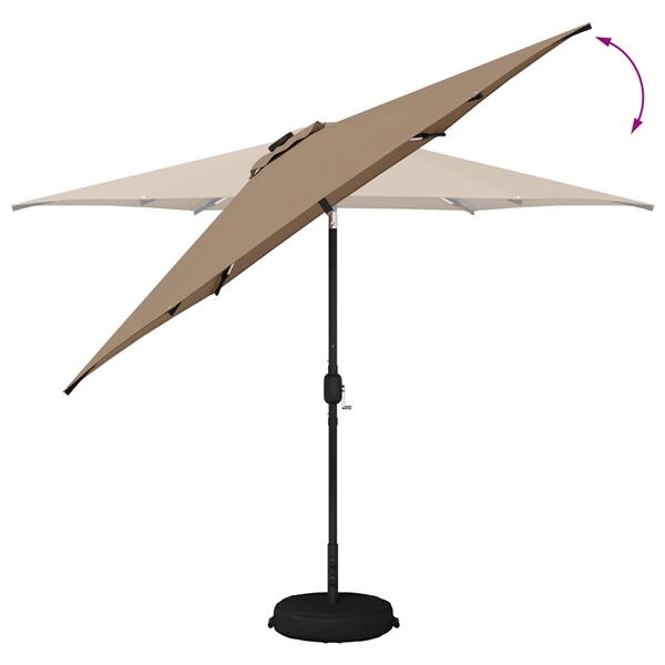 Grote foto vidaxl tuinparasol met led lampen en voet 300 x 300 cm polyester taupe tuin en terras overige tuin en terras