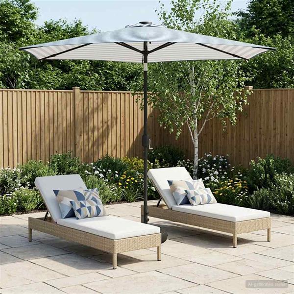 Grote foto vidaxl tuinparasol met led lampen en voet 270 x 270 cm polyester tuin en terras overige tuin en terras