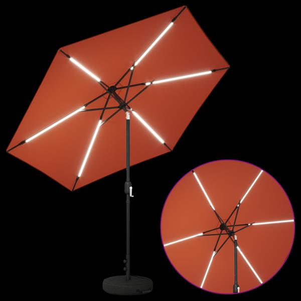 Grote foto vidaxl tuinparasol met led lampen en voet 270 x 270 cm polyester tuin en terras overige tuin en terras