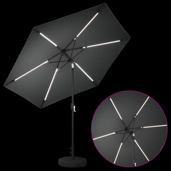 Grote foto vidaxl tuinparasol met led lampen en voet 270 x 270 cm polyester tuin en terras overige tuin en terras