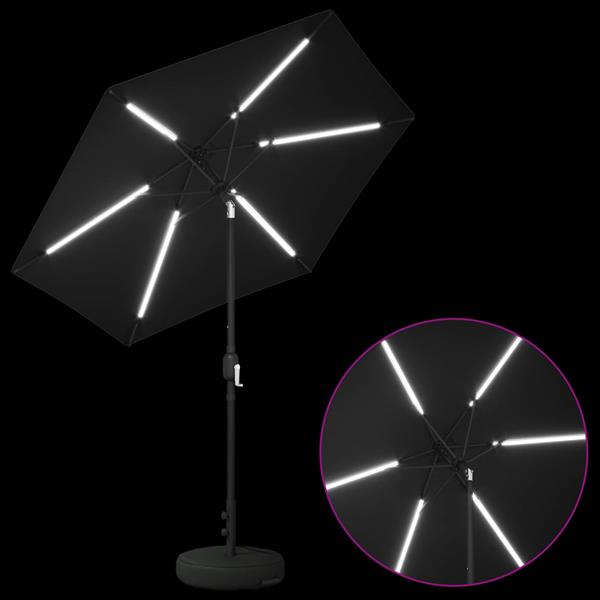 Grote foto vidaxl tuinparasol met led lampen en voet 230 x 230 cm polyester zwart tuin en terras overige tuin en terras