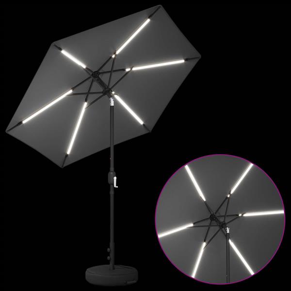 Grote foto vidaxl tuinparasol met led lampen en voet 230 x 230 cm polyester tuin en terras overige tuin en terras