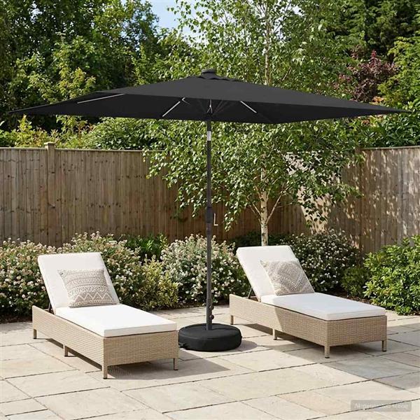 Grote foto vidaxl tuinparasol met led lampen en voet 200 x 300 cm polyester tuin en terras overige tuin en terras