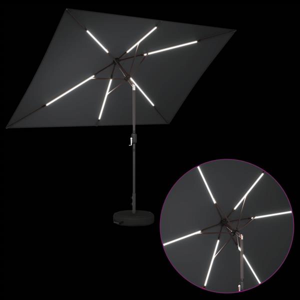 Grote foto vidaxl tuinparasol met led lampen en voet 200 x 300 cm polyester tuin en terras overige tuin en terras