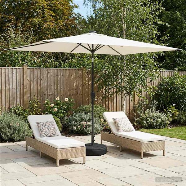 Grote foto vidaxl tuinparasol met led lampen en voet 200 x 300 cm polyester tuin en terras overige tuin en terras