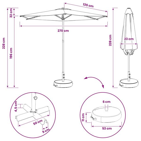 Grote foto vidaxl tuinparasol met basis 270 x 270 cm polyester rechthoekig zwart tuin en terras overige tuin en terras