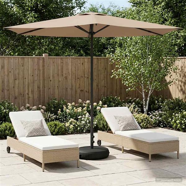 Grote foto vidaxl tuinparasol met basis 270 x 270 cm polyester rechthoekig taupe tuin en terras overige tuin en terras
