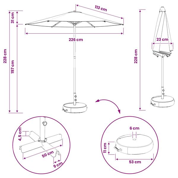 Grote foto vidaxl tuinparasol met basis 230 x 230 cm polyester rechthoekig tuin en terras overige tuin en terras