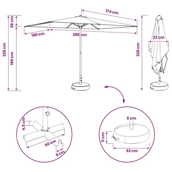 Grote foto vidaxl tuinparasol met basis 200 x 300 cm polyester rechthoekig tuin en terras overige tuin en terras