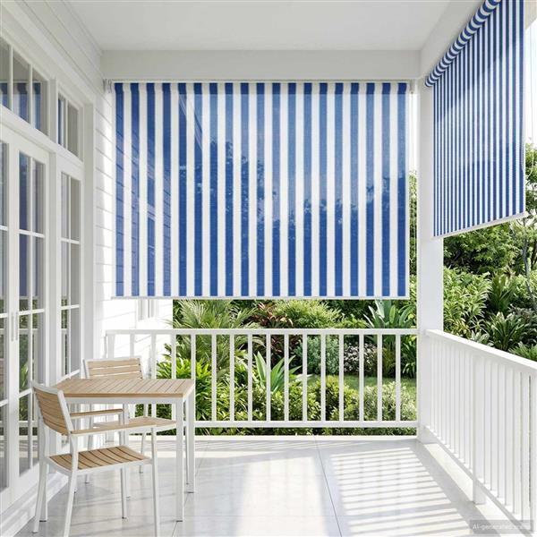 Grote foto vidaxl buitenrolgordijn 90 uv blok blauw en witte streep 120 x 230 cm huis en inrichting gordijnen en lamellen