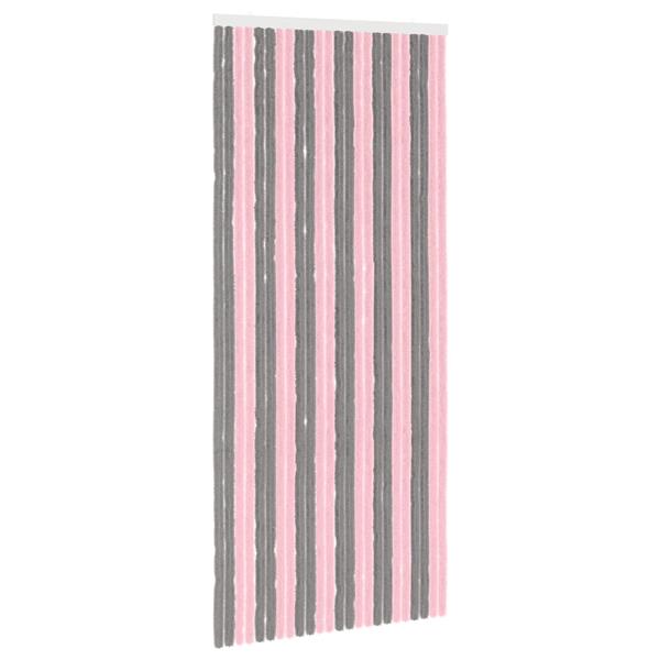 Grote foto vidaxl insecten gordijn chenille zilvergrijs en roze 100 x 230 cm doe het zelf en verbouw deuren en horren