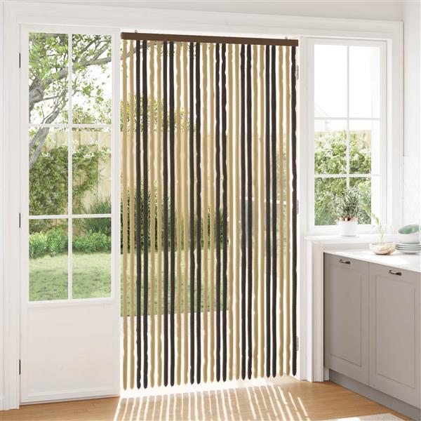 Grote foto vidaxl insecten gordijn chenille donkerbruin beige 118 x 220 cm doe het zelf en verbouw deuren en horren
