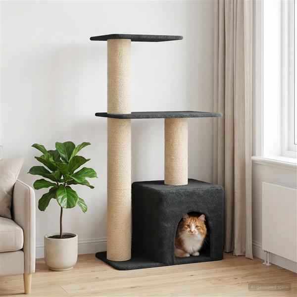Grote foto vidaxl kattenboom met sisal krabpalen donkergrijs 133 cm dieren en toebehoren katten accessoires