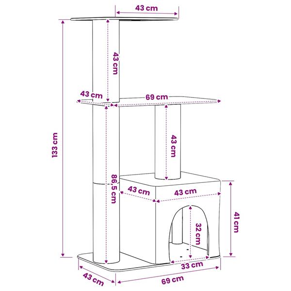 Grote foto vidaxl kattenboom met sisal krabpalen lichtgrijs 133 cm dieren en toebehoren katten accessoires