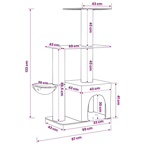 Grote foto vidaxl kattenboom met sisal krabpalen cr mekleurig 133 cm dieren en toebehoren katten accessoires