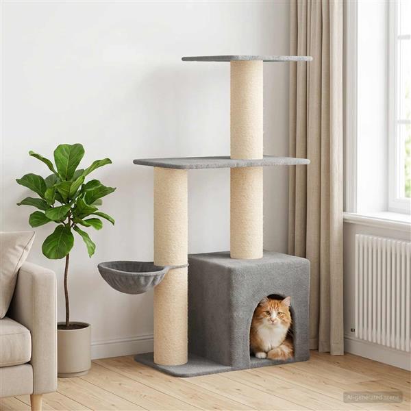 Grote foto vidaxl kattenboom met sisal krabpalen lichtgrijs 133 cm dieren en toebehoren katten accessoires