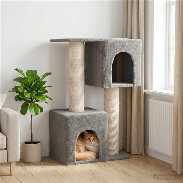 Grote foto vidaxl kattenboom met sisal krabpalen lichtgrijs 114 cm dieren en toebehoren katten accessoires