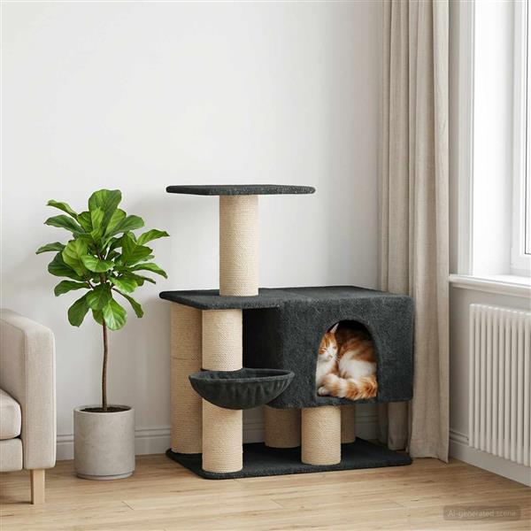 Grote foto vidaxl kattenboom met sisal krabpalen donkergrijs 96 cm dieren en toebehoren katten accessoires