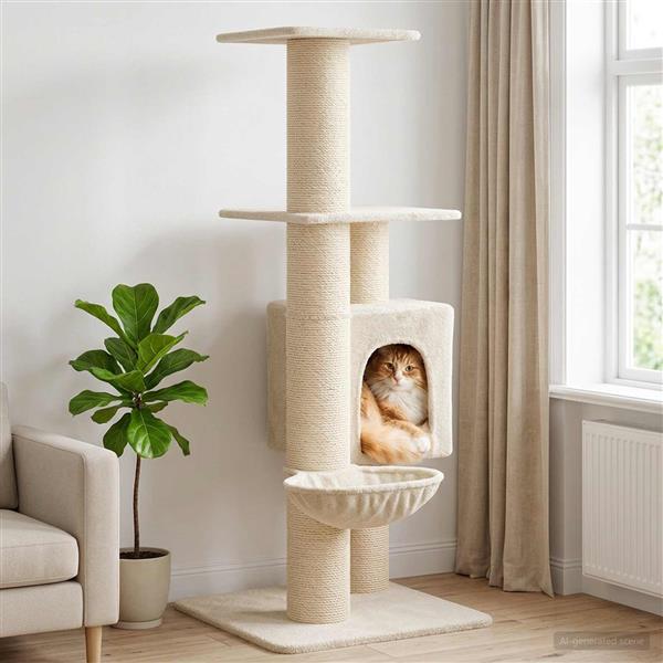 Grote foto vidaxl kattenboom met sisal krabpalen cr mekleurig 137 cm dieren en toebehoren katten accessoires