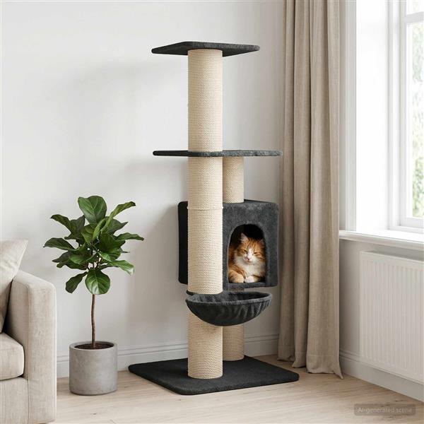 Grote foto vidaxl kattenboom met sisal krabpalen donkergrijs 137 cm dieren en toebehoren katten accessoires