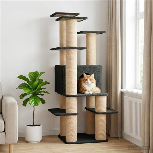 Grote foto vidaxl kattenboom met sisal krabpalen donkergrijs 161 cm dieren en toebehoren katten accessoires