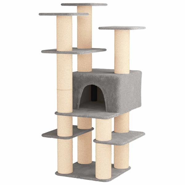 Grote foto vidaxl kattenboom met sisal krabpalen lichtgrijs 161 cm dieren en toebehoren katten accessoires