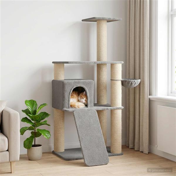 Grote foto vidaxl kattenboom met sisal krabpalen lichtgrijs 173 cm dieren en toebehoren katten accessoires