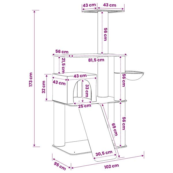 Grote foto vidaxl kattenboom met sisal krabpalen lichtgrijs 173 cm dieren en toebehoren katten accessoires