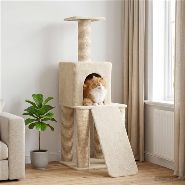 Grote foto vidaxl kattenboom met sisal krabpalen cr mekleurig 146 cm dieren en toebehoren katten accessoires