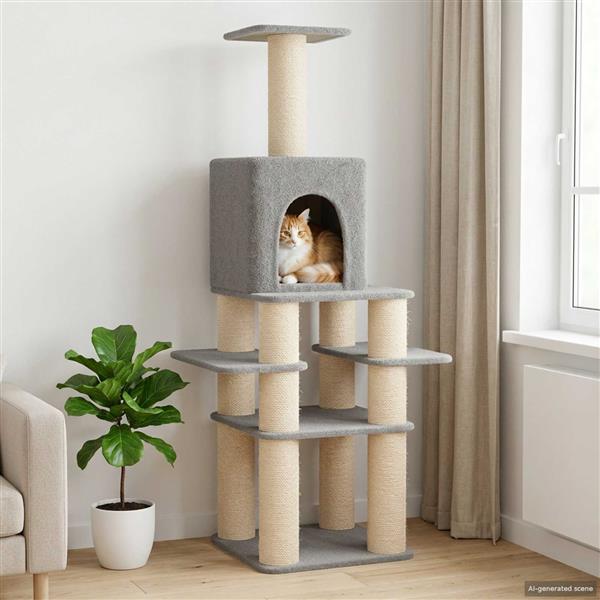 Grote foto vidaxl kattenboom met sisal krabpalen lichtgrijs 180 cm dieren en toebehoren katten accessoires