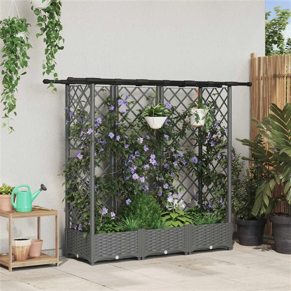 Grote foto vidaxl verhoogd bed met trellis en dak lichtgrijs 164 x 40 x 121 cm pp tuin en terras overige tuin en terras