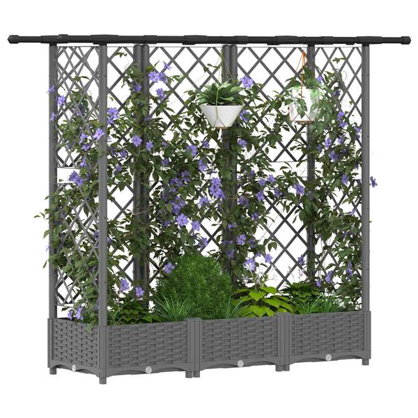 Grote foto vidaxl verhoogd bed met trellis en dak lichtgrijs 164 x 40 x 121 cm pp tuin en terras overige tuin en terras