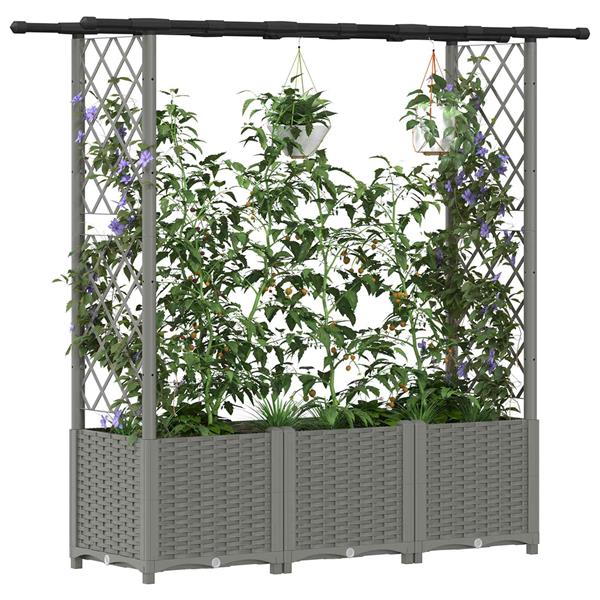 Grote foto vidaxl verhoogd bed met trellis en dak lichtgrijs 162 5 x 40 x 136 cm tuin en terras overige tuin en terras