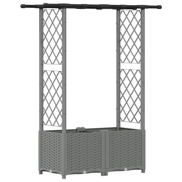 Grote foto vidaxl verhoogd bed met trellis en dak lichtgrijs 124 5 x 40 x 136 cm tuin en terras overige tuin en terras