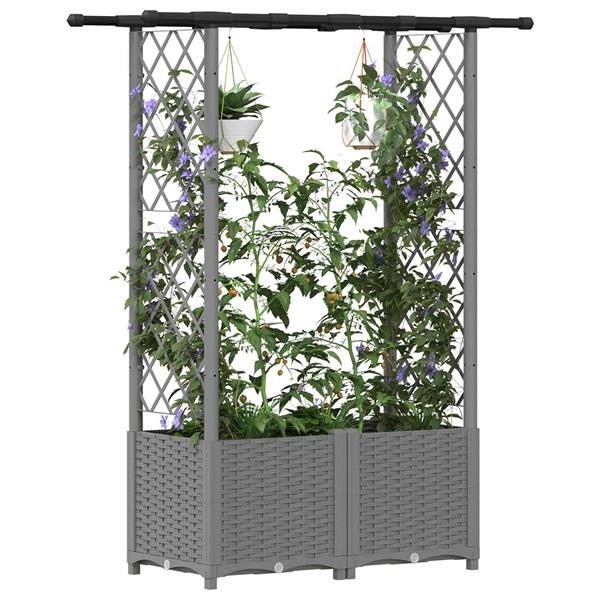 Grote foto vidaxl verhoogd bed met trellis en dak lichtgrijs 124 5 x 40 x 136 cm tuin en terras overige tuin en terras
