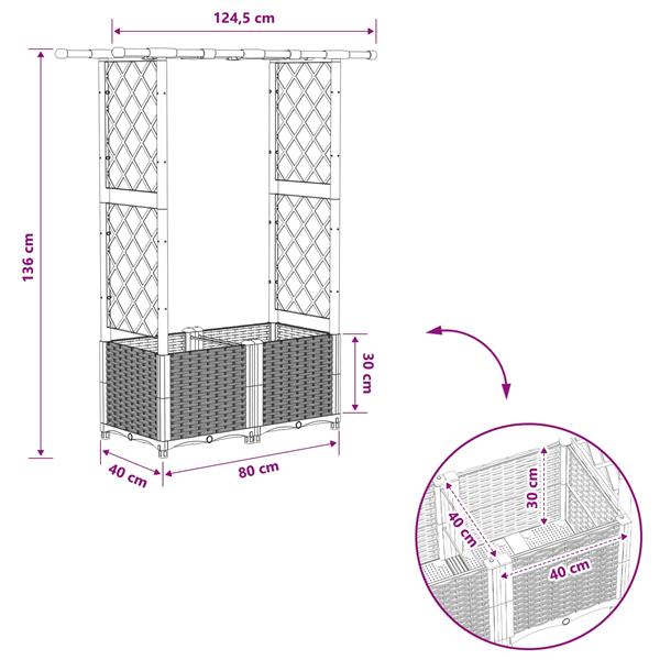 Grote foto vidaxl verhoogd bed met trellis en dak lichtgrijs 124 5 x 40 x 136 cm tuin en terras overige tuin en terras