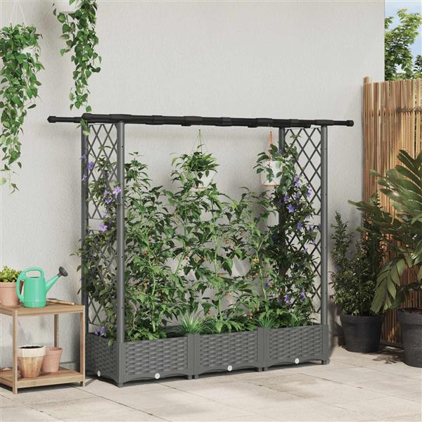 Grote foto vidaxl verhoogd bed met trellis en dak lichtgrijs 164 x 40 x 121 cm pp tuin en terras overige tuin en terras