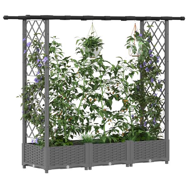 Grote foto vidaxl verhoogd bed met trellis en dak lichtgrijs 164 x 40 x 121 cm pp tuin en terras overige tuin en terras