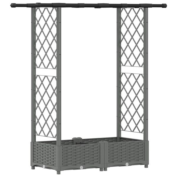 Grote foto vidaxl verhoogd bed met trellis en dak lichtgrijs 122 5 x 40 x 121 cm tuin en terras overige tuin en terras