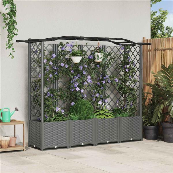 Grote foto vidaxl verhoogd bed met trellis en dak lichtgrijs 204 x 40 x 138 cm pp tuin en terras overige tuin en terras