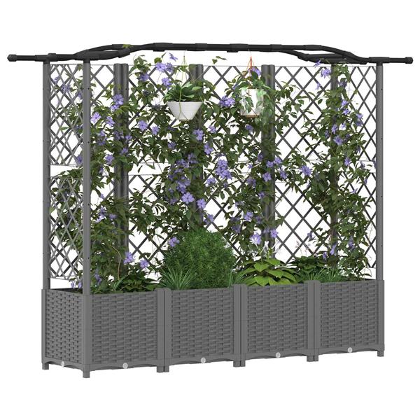 Grote foto vidaxl verhoogd bed met trellis en dak lichtgrijs 204 x 40 x 138 cm pp tuin en terras overige tuin en terras