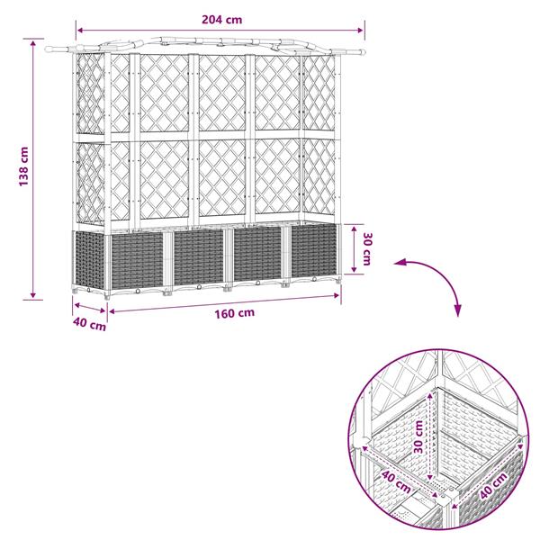 Grote foto vidaxl verhoogd bed met trellis en dak lichtgrijs 204 x 40 x 138 cm pp tuin en terras overige tuin en terras