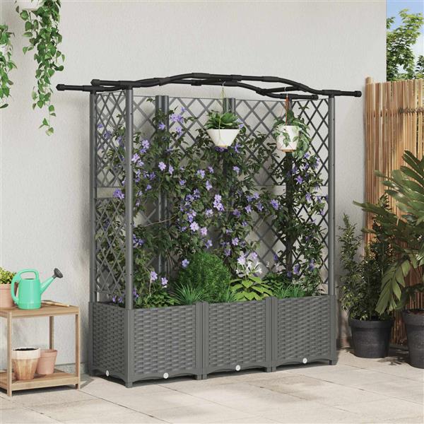 Grote foto vidaxl verhoogd bed met trellis en dak lichtgrijs 163 x 40 x 138 cm pp tuin en terras overige tuin en terras