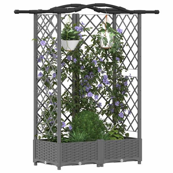 Grote foto vidaxl verhoogd bed met trellis en dak lichtgrijs 124 x 40 x 123 cm pp tuin en terras overige tuin en terras
