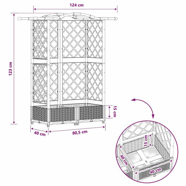 Grote foto vidaxl verhoogd bed met trellis en dak lichtgrijs 124 x 40 x 123 cm pp tuin en terras overige tuin en terras