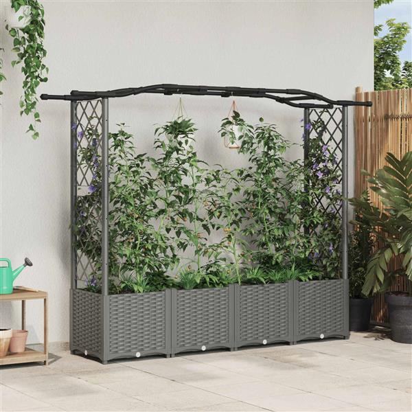 Grote foto vidaxl verhoogd bed met trellis en dak lichtgrijs 204 x 40 x 138 cm pp tuin en terras overige tuin en terras