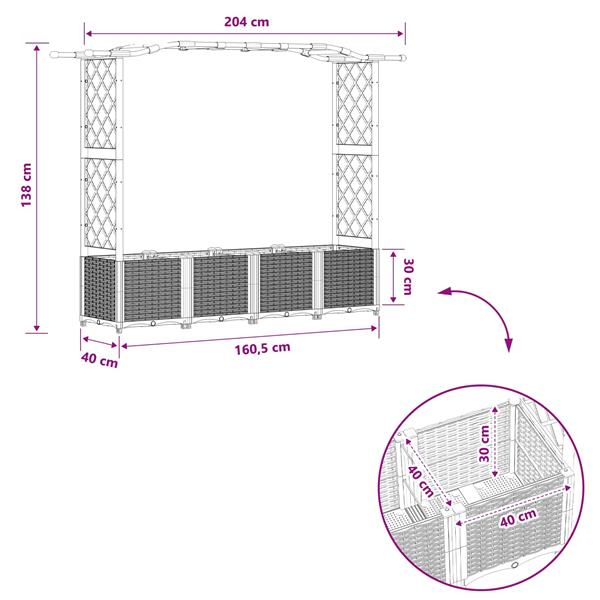 Grote foto vidaxl verhoogd bed met trellis en dak lichtgrijs 204 x 40 x 138 cm pp tuin en terras overige tuin en terras